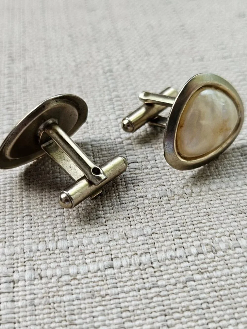 Vintage Cufflinks Mother of Pearl Stone Gold Tone Cuff links shirt Cuff links